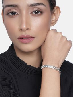 Estele - Rhodium Plated Rectangular Link Bracelet for Women